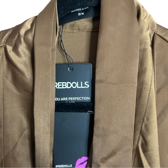 Rebdolls Plus Size 2X Satin Wide Lapel Duster Coat - Brown - Picture 5 of 13